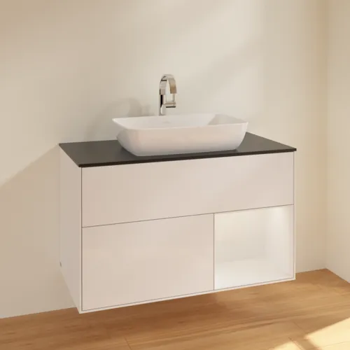 VILLEROY BOCH Finion Waschbeckenunterschrank, mit Beleuchtung, 2 Auszüge, 1000 x 603 x 501 mm, Glossy White Lacquer / Glossy White Lacquer / Glass Black Matt #F782GFGF, Bild 2