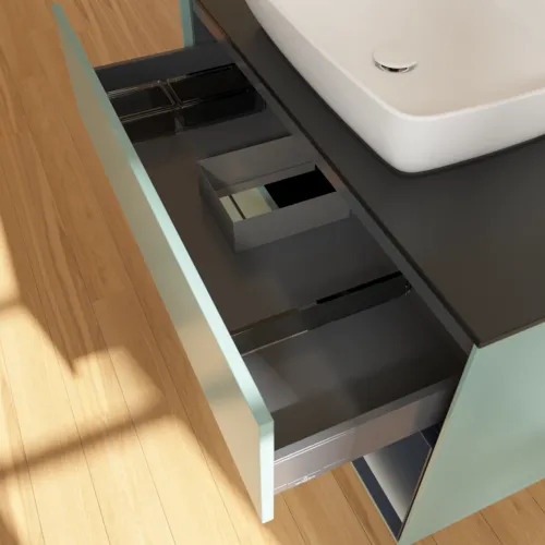 Bild von VILLEROY BOCH Finion Waschbeckenunterschrank, mit Beleuchtung, 2 Auszüge, 1000 x 603 x 501 mm, Olive Matt Lacquer / Midnight Blue Matt Lacquer / Glass Black Matt #F782HGGM