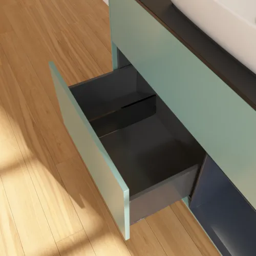 Bild von VILLEROY BOCH Finion Waschbeckenunterschrank, mit Beleuchtung, 2 Auszüge, 1000 x 603 x 501 mm, Olive Matt Lacquer / Midnight Blue Matt Lacquer / Glass Black Matt #F782HGGM