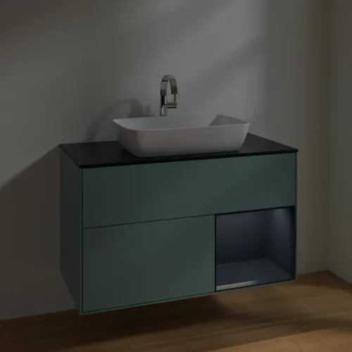 Bild von VILLEROY BOCH Finion Waschbeckenunterschrank, mit Beleuchtung, 2 Auszüge, 1000 x 603 x 501 mm, Olive Matt Lacquer / Midnight Blue Matt Lacquer / Glass Black Matt #F782HGGM