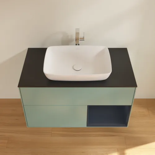 Bild von VILLEROY BOCH Finion Waschbeckenunterschrank, mit Beleuchtung, 2 Auszüge, 1000 x 603 x 501 mm, Olive Matt Lacquer / Midnight Blue Matt Lacquer / Glass Black Matt #F782HGGM