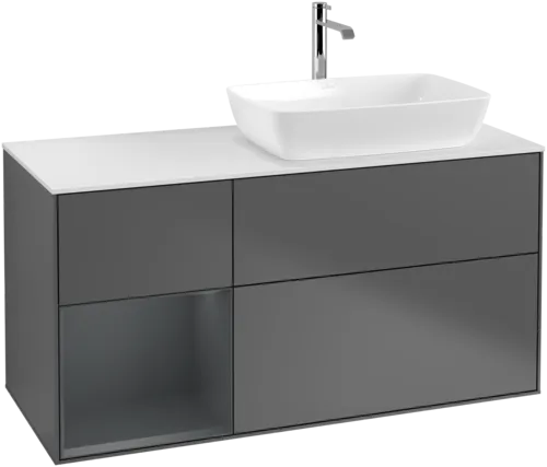 VILLEROY BOCH Finion Vanity unit, with lighting, 3 pull-out compartments, 1200 x 603 x 501 mm, Anthracite Matt Lacquer / Midnight Blue Matt Lacquer / Glass White Matt #F801HGGK resmi