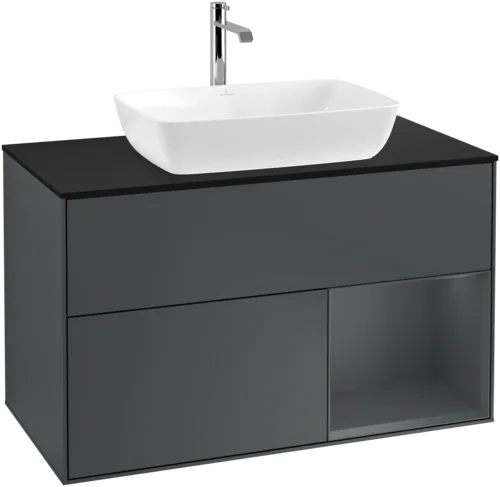 VILLEROY BOCH Finion Vanity unit, with lighting, 2 pull-out compartments, 1000 x 603 x 501 mm, Midnight Blue Matt Lacquer / Midnight Blue Matt Lacquer / Glass Black Matt #F782HGHG resmi