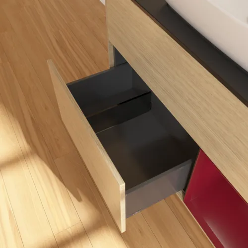 Bild von VILLEROY BOCH Finion Waschbeckenunterschrank, mit Beleuchtung, 2 Auszüge, 1000 x 603 x 501 mm, Oak Veneer / Peony Matt Lacquer / Glass Black Matt #F782HBPC