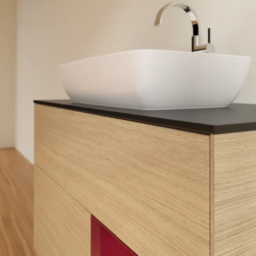 Bild von VILLEROY BOCH Finion Waschbeckenunterschrank, mit Beleuchtung, 2 Auszüge, 1000 x 603 x 501 mm, Oak Veneer / Peony Matt Lacquer / Glass Black Matt #F782HBPC
