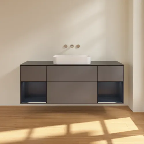VILLEROY BOCH Finion Waschbeckenunterschrank, mit Beleuchtung, 4 Auszüge, 1600 x 603 x 501 mm, Anthracite Matt Lacquer / Midnight Blue Matt Lacquer / Glass Black Matt #F742HGGK, Bild 3