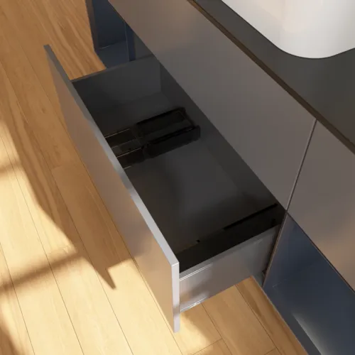 VILLEROY BOCH Finion Waschbeckenunterschrank, mit Beleuchtung, 4 Auszüge, 1600 x 603 x 501 mm, Anthracite Matt Lacquer / Midnight Blue Matt Lacquer / Glass Black Matt #F742HGGK, Bild 7