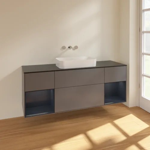 VILLEROY BOCH Finion Waschbeckenunterschrank, mit Beleuchtung, 4 Auszüge, 1600 x 603 x 501 mm, Anthracite Matt Lacquer / Midnight Blue Matt Lacquer / Glass Black Matt #F742HGGK, Bild 2