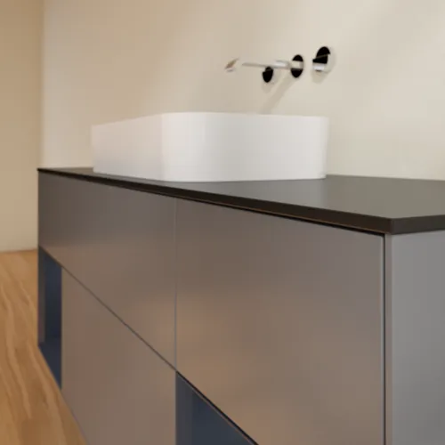 VILLEROY BOCH Finion Waschbeckenunterschrank, mit Beleuchtung, 4 Auszüge, 1600 x 603 x 501 mm, Anthracite Matt Lacquer / Midnight Blue Matt Lacquer / Glass Black Matt #F742HGGK, Bild 6
