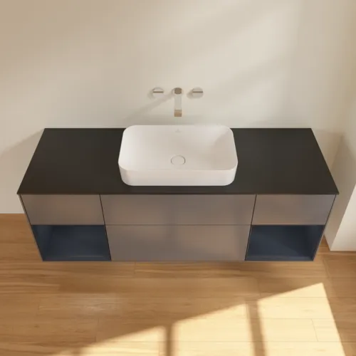 VILLEROY BOCH Finion Waschbeckenunterschrank, mit Beleuchtung, 4 Auszüge, 1600 x 603 x 501 mm, Anthracite Matt Lacquer / Midnight Blue Matt Lacquer / Glass Black Matt #F742HGGK, Bild 4