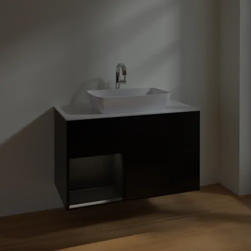 Bild von VILLEROY BOCH Finion Waschbeckenunterschrank, mit Beleuchtung, 2 Auszüge, 1000 x 603 x 501 mm, Black Matt Lacquer / Black Matt Lacquer / Glass White Matt #F771PDPD
