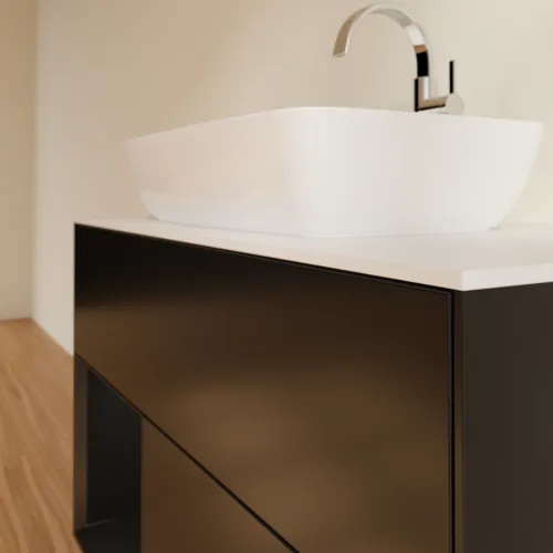 Bild von VILLEROY BOCH Finion Waschbeckenunterschrank, mit Beleuchtung, 2 Auszüge, 1000 x 603 x 501 mm, Black Matt Lacquer / Black Matt Lacquer / Glass White Matt #F771PDPD