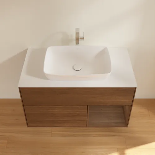 Bild von VILLEROY BOCH Finion Waschbeckenunterschrank, mit Beleuchtung, 2 Auszüge, 1000 x 603 x 501 mm, Walnut Veneer / Walnut Veneer / Glass White Matt #F781GNGN