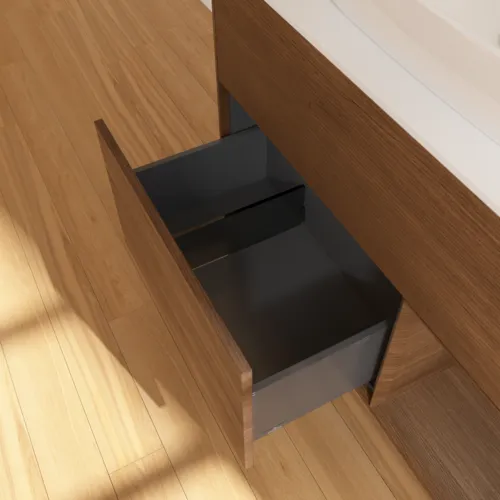 Bild von VILLEROY BOCH Finion Waschbeckenunterschrank, mit Beleuchtung, 2 Auszüge, 1000 x 603 x 501 mm, Walnut Veneer / Walnut Veneer / Glass White Matt #F781GNGN