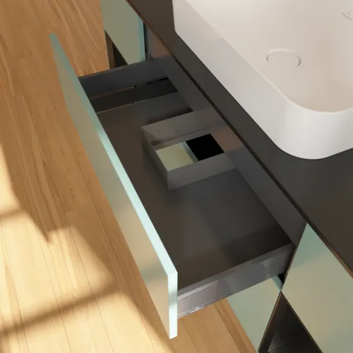 Bild von VILLEROY BOCH Finion Waschbeckenunterschrank, mit Beleuchtung, 4 Auszüge, 1600 x 603 x 501 mm, Olive Matt Lacquer / Black Matt Lacquer / Glass Black Matt #F742PDGM