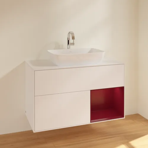 Bild von VILLEROY BOCH Finion Waschbeckenunterschrank, mit Beleuchtung, 2 Auszüge, 1000 x 603 x 501 mm, White Matt Lacquer / Peony Matt Lacquer / Glass White Matt #F781HBMT