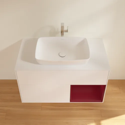 Bild von VILLEROY BOCH Finion Waschbeckenunterschrank, mit Beleuchtung, 2 Auszüge, 1000 x 603 x 501 mm, White Matt Lacquer / Peony Matt Lacquer / Glass White Matt #F781HBMT