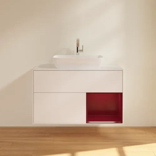 Bild von VILLEROY BOCH Finion Waschbeckenunterschrank, mit Beleuchtung, 2 Auszüge, 1000 x 603 x 501 mm, White Matt Lacquer / Peony Matt Lacquer / Glass White Matt #F781HBMT