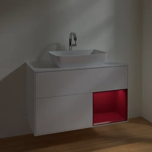 Bild von VILLEROY BOCH Finion Waschbeckenunterschrank, mit Beleuchtung, 2 Auszüge, 1000 x 603 x 501 mm, White Matt Lacquer / Peony Matt Lacquer / Glass White Matt #F781HBMT