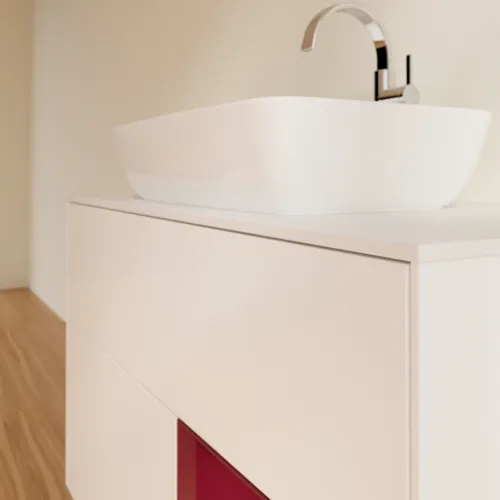 Bild von VILLEROY BOCH Finion Waschbeckenunterschrank, mit Beleuchtung, 2 Auszüge, 1000 x 603 x 501 mm, White Matt Lacquer / Peony Matt Lacquer / Glass White Matt #F781HBMT