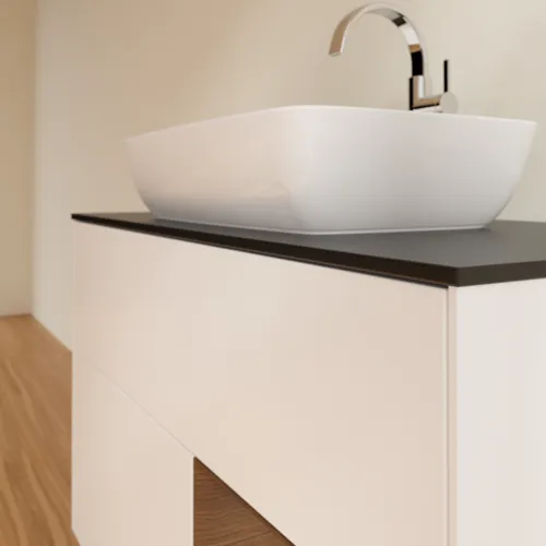 Bild von VILLEROY BOCH Finion Waschbeckenunterschrank, mit Beleuchtung, 2 Auszüge, 1000 x 603 x 501 mm, White Matt Lacquer / Walnut Veneer / Glass Black Matt #F782GNMT