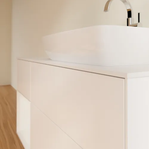 Bild von VILLEROY BOCH Finion Waschbeckenunterschrank, mit Beleuchtung, 3 Auszüge, 1200 x 603 x 501 mm, White Matt Lacquer / Glossy White Lacquer / Glass White Matt #F801GFMT