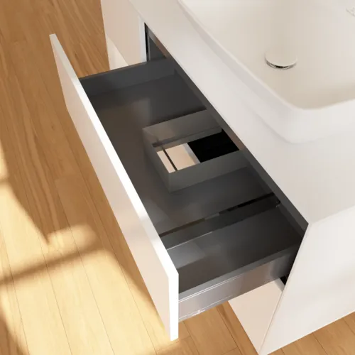Bild von VILLEROY BOCH Finion Waschbeckenunterschrank, mit Beleuchtung, 3 Auszüge, 1200 x 603 x 501 mm, White Matt Lacquer / Glossy White Lacquer / Glass White Matt #F801GFMT