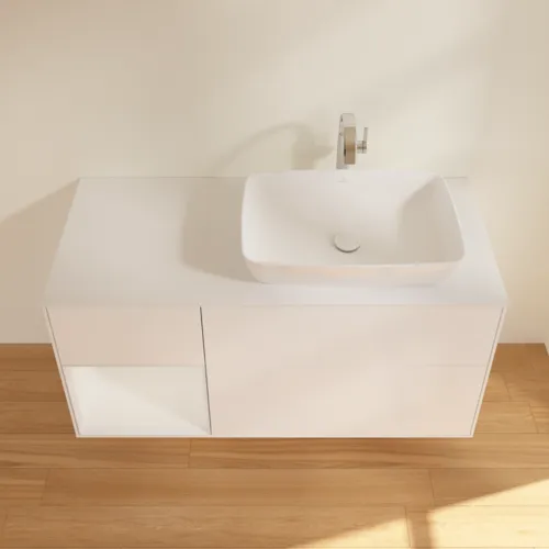 Bild von VILLEROY BOCH Finion Waschbeckenunterschrank, mit Beleuchtung, 3 Auszüge, 1200 x 603 x 501 mm, White Matt Lacquer / Glossy White Lacquer / Glass White Matt #F801GFMT