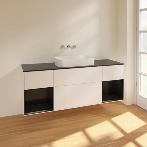 Bild von VILLEROY BOCH Finion Waschbeckenunterschrank, mit Beleuchtung, 4 Auszüge, 1600 x 603 x 501 mm, White Matt Lacquer / Black Matt Lacquer / Glass Black Matt #F742PDMT