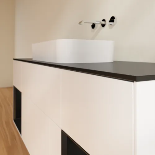 Bild von VILLEROY BOCH Finion Waschbeckenunterschrank, mit Beleuchtung, 4 Auszüge, 1600 x 603 x 501 mm, White Matt Lacquer / Black Matt Lacquer / Glass Black Matt #F742PDMT