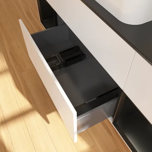 Bild von VILLEROY BOCH Finion Waschbeckenunterschrank, mit Beleuchtung, 4 Auszüge, 1600 x 603 x 501 mm, White Matt Lacquer / Black Matt Lacquer / Glass Black Matt #F742PDMT