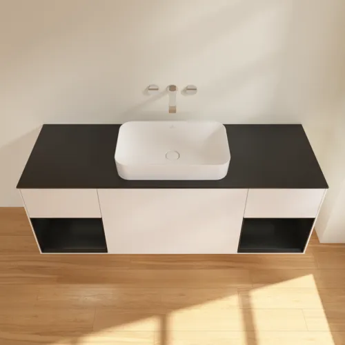Bild von VILLEROY BOCH Finion Waschbeckenunterschrank, mit Beleuchtung, 4 Auszüge, 1600 x 603 x 501 mm, White Matt Lacquer / Black Matt Lacquer / Glass Black Matt #F742PDMT