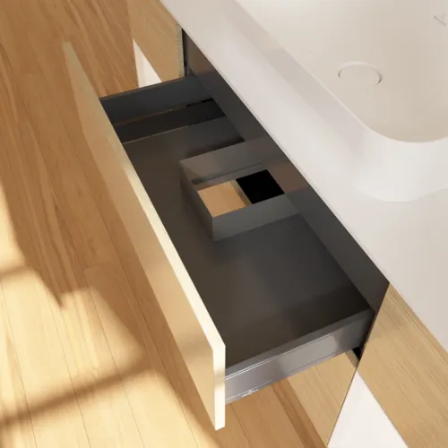 Bild von VILLEROY BOCH Finion Waschbeckenunterschrank, mit Beleuchtung, 4 Auszüge, 1600 x 603 x 501 mm, Oak Veneer / White Matt Lacquer / Glass White Matt #F741MTPC