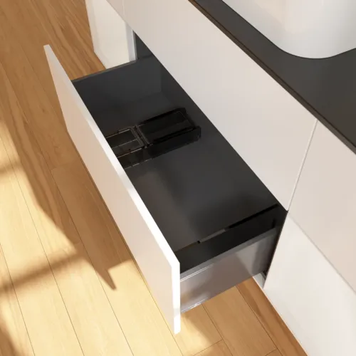 Bild von VILLEROY BOCH Finion Waschbeckenunterschrank, mit Beleuchtung, 4 Auszüge, 1600 x 603 x 501 mm, White Matt Lacquer / Glossy White Lacquer / Glass Black Matt #F742GFMT