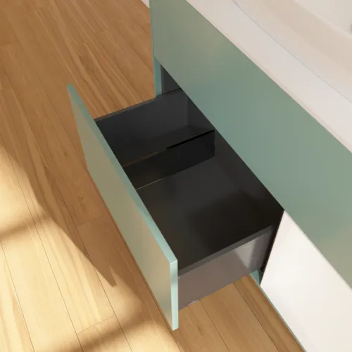 Bild von VILLEROY BOCH Finion Waschbeckenunterschrank, mit Beleuchtung, 2 Auszüge, 1000 x 603 x 501 mm, Olive Matt Lacquer / White Matt Lacquer / Glass White Matt #F781MTGM