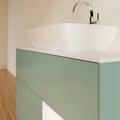 Bild von VILLEROY BOCH Finion Waschbeckenunterschrank, mit Beleuchtung, 2 Auszüge, 1000 x 603 x 501 mm, Olive Matt Lacquer / White Matt Lacquer / Glass White Matt #F781MTGM