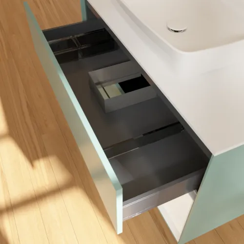 Bild von VILLEROY BOCH Finion Waschbeckenunterschrank, mit Beleuchtung, 2 Auszüge, 1000 x 603 x 501 mm, Olive Matt Lacquer / White Matt Lacquer / Glass White Matt #F781MTGM