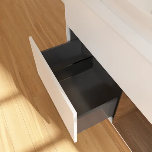 Bild von VILLEROY BOCH Finion Waschbeckenunterschrank, mit Beleuchtung, 2 Auszüge, 1000 x 603 x 501 mm, White Matt Lacquer / Walnut Veneer / Glass White Matt #F781GNMT