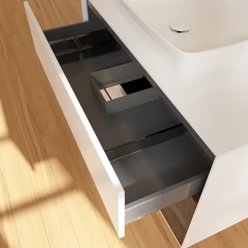 Bild von VILLEROY BOCH Finion Waschbeckenunterschrank, mit Beleuchtung, 2 Auszüge, 1000 x 603 x 501 mm, White Matt Lacquer / Walnut Veneer / Glass White Matt #F781GNMT