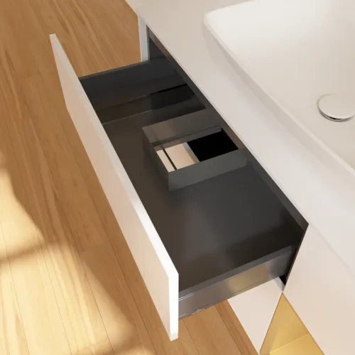 Bild von VILLEROY BOCH Finion Waschbeckenunterschrank, mit Beleuchtung, 3 Auszüge, 1200 x 603 x 501 mm, White Matt Lacquer / Gold Matt Lacquer / Glass White Matt #F831HFMT