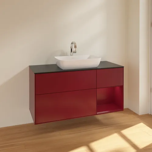 Bild von VILLEROY BOCH Finion Waschbeckenunterschrank, mit Beleuchtung, 3 Auszüge, 1200 x 603 x 501 mm, Peony Matt Lacquer / Peony Matt Lacquer / Glass Black Matt #F832HBHB