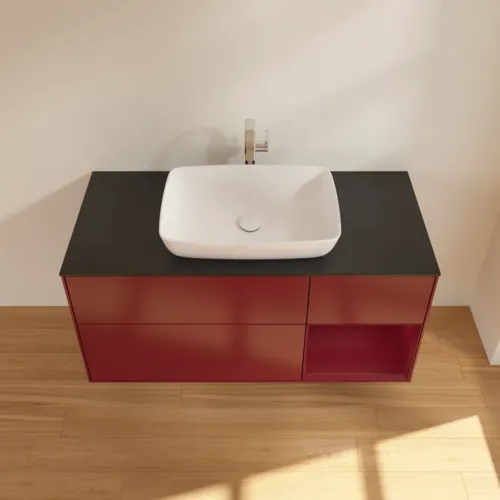 Bild von VILLEROY BOCH Finion Waschbeckenunterschrank, mit Beleuchtung, 3 Auszüge, 1200 x 603 x 501 mm, Peony Matt Lacquer / Peony Matt Lacquer / Glass Black Matt #F832HBHB