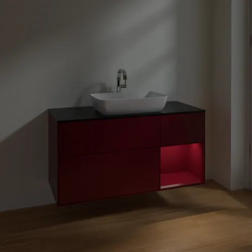 Bild von VILLEROY BOCH Finion Waschbeckenunterschrank, mit Beleuchtung, 3 Auszüge, 1200 x 603 x 501 mm, Peony Matt Lacquer / Peony Matt Lacquer / Glass Black Matt #F832HBHB