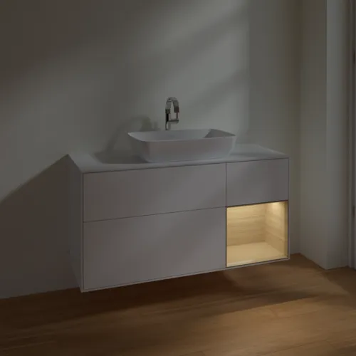 Bild von VILLEROY BOCH Finion Waschbeckenunterschrank, mit Beleuchtung, 3 Auszüge, 1200 x 603 x 501 mm, White Matt Lacquer / Oak Veneer / Glass White Matt #F831PCMT