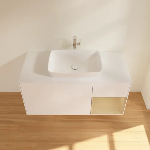 Bild von VILLEROY BOCH Finion Waschbeckenunterschrank, mit Beleuchtung, 3 Auszüge, 1200 x 603 x 501 mm, White Matt Lacquer / Oak Veneer / Glass White Matt #F831PCMT