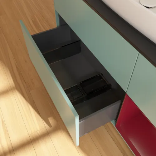 Bild von VILLEROY BOCH Finion Waschbeckenunterschrank, mit Beleuchtung, 3 Auszüge, 1200 x 603 x 501 mm, Olive Matt Lacquer / Peony Matt Lacquer / Glass Black Matt #F832HBGM