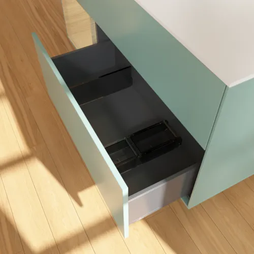 Obrázek VILLEROY BOCH Toaletní skříňka Finion, s osvětlením, 3 výsuvy, 1200 x 603 x 501 mm, olivový matný lak / dubová dýha / sklo bílé matné #F821PCGM