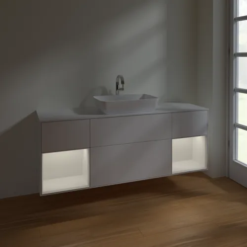 Bild von VILLEROY BOCH Finion Waschbeckenunterschrank, mit Beleuchtung, 4 Auszüge, 1600 x 603 x 501 mm, White Matt Lacquer / Glossy White Lacquer / Glass White Matt #F861GFMT