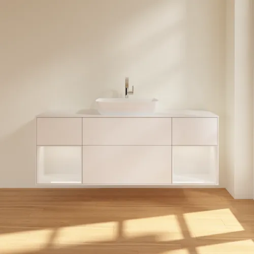 Bild von VILLEROY BOCH Finion Waschbeckenunterschrank, mit Beleuchtung, 4 Auszüge, 1600 x 603 x 501 mm, White Matt Lacquer / Glossy White Lacquer / Glass White Matt #F861GFMT