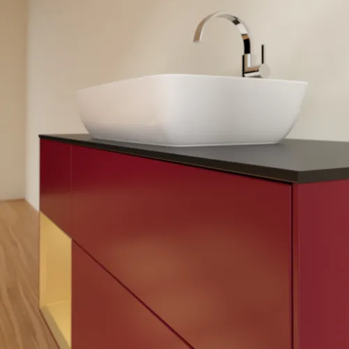 Bild von VILLEROY BOCH Finion Waschbeckenunterschrank, mit Beleuchtung, 3 Auszüge, 1200 x 603 x 501 mm, Peony Matt Lacquer / Gold Matt Lacquer / Glass Black Matt #F822HFHB